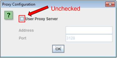 An unchecked User Proxy Server box
